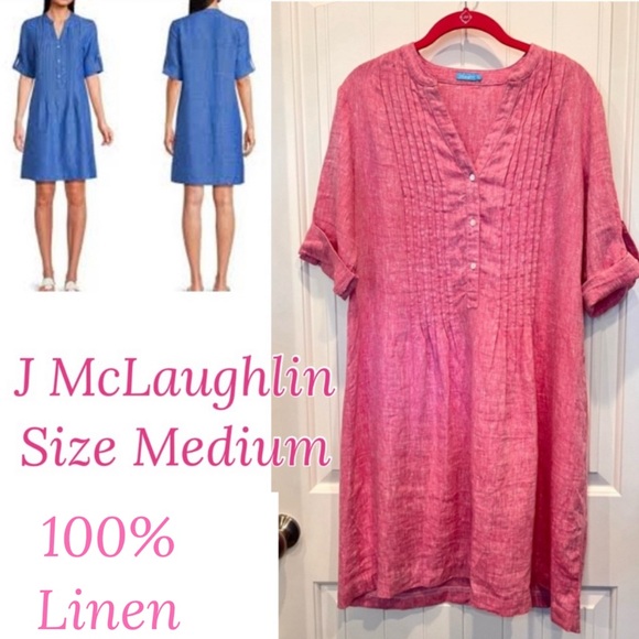J McLaughlin SZ M 100% Linen Pleated Red/Pink tone Dress/Tunic - Picture 1 of 12